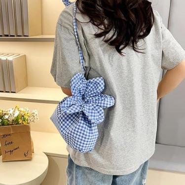 Imagem de Bolsa tiracolo feminina, linda bolsa quadrada floral pequena, bolsa de ombro casual leve para uso diário, trabalho e viagens, Azul, Bolsas transversais