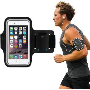 Imagem de Braçadeira Porta Celular para Corrida e Academia, Ajustável, Compatível até 5.5", Preto, Leve e Resistente