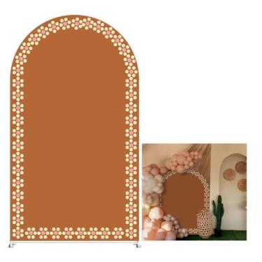 Imagem de KONPON Capa de fundo arqueado com tema de festa mexicana marrom dupla face com arco elástico para decoração de batismo, chá de bebê, aniversário, festa de casamento (sem suporte!)