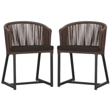 Imagem de 2 Cadeiras De Jantar Noronha Preta Corda Náutica E9 Trama Marrom