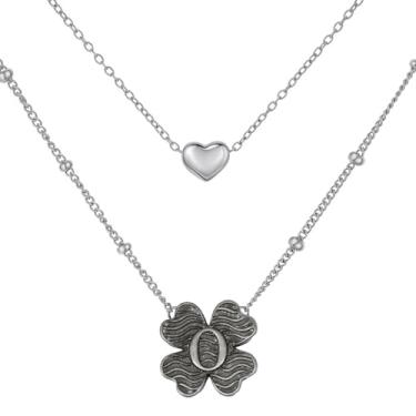 Imagem de MANZHEN Colar feminino com coração e trevo em camadas, inicial A-Z, design decorativo de elos de corrente, joias antigas, 18 Inches, Metal, Sem Pedra Preciosa
