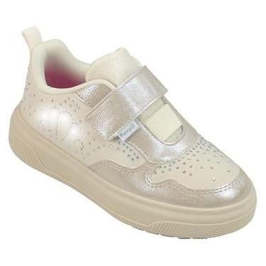 Imagem de Pampili, Tênis Infantil Feminino XP24, Casual, Nude, 31, Holográfico/Perolado, Velcro com Cadarço Elástico, Strass e Coração Brilhante