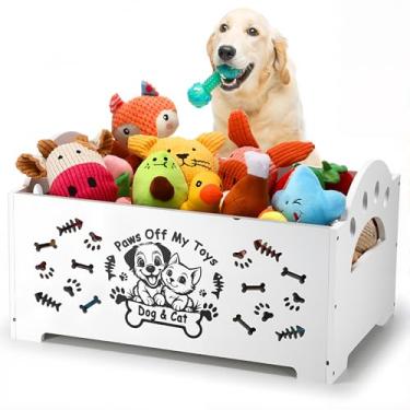 Imagem de Marsui Cesto de brinquedo de madeira para cães com alça grande caixa de armazenamento de objetos de cachorro fofo organizador de coisas para mastigar, cobertores, trelas, presente de comida para sala