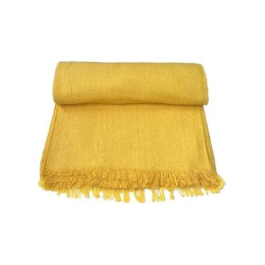 Imagem de Manta Gigante GG 180×240cm para Sofá ou Cama – Decorativa com Franjas Modelos Listrados e Lisos 100% Algodão (AMARELA)