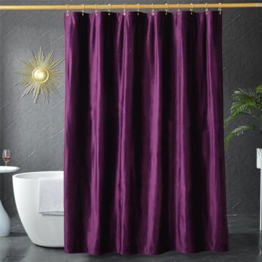 Imagem de HYAWGE Cortinas de chuveiro de veludo roxo escuro para banheiro, cortina de chuveiro luxuosa de tecido resistente 260 GSM com ganchos, espessa, lavável, impermeável para hotéis, banheiras, 183 x 183