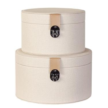 Imagem de ELPMD Conjunto de 2 caixas decorativas de couro grandes com tampa para prateleira, mesa de centro, controles remotos, decoração de casa moderna (branca)