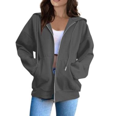 Imagem de Moletom COTECRAM Zip Up feminino com capuz, suéter de lã cinza L
