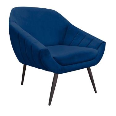 Imagem de Poltrona Giovana Suede Pés Palito Ferro Drossi Azul Marinho