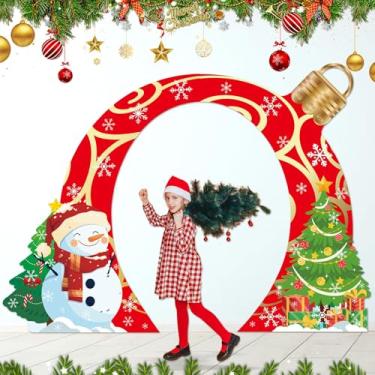 Imagem de 2 peças de banners de porta de bola de Natal Feliz Natal em forma de bola para varanda sinais de varanda bolas de Natal boneco de neve árvore pano de fundo decoração para Natal, inverno, casa, sala de