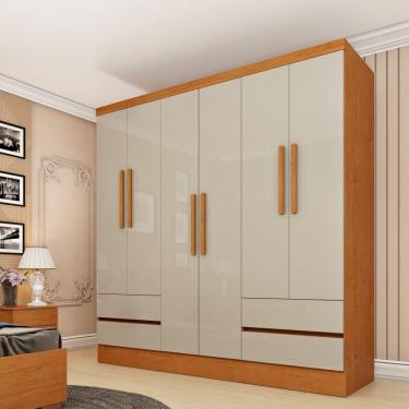 Imagem de Roupeiro Oregon 6 Portas Sem Espelho E 4 Gavetas Tcil Cor:cinamomo-off