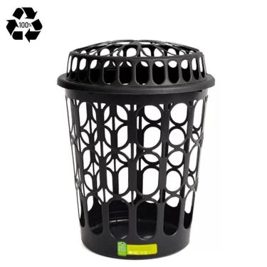 Imagem de Cesto Telado Para Roupas 30 L Com Tampa Preta Para Lavanderia E Banheiro