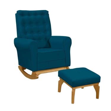Imagem de Poltrona De Amamentação E Balanço Páris C/ Puff Veludo Azul