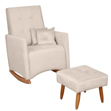 Imagem de Poltrona Sofá De Amamentação E Balanço Ana C/ Puff Veludo - Off White