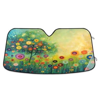 Imagem de Blueangle Pintura de flores coloridas pára-brisa de carro protetor solar para carros - proteção UV dobrável, ajuste universal 139.7 cm x 70.1 cm protetor de para-brisa frontal (580)