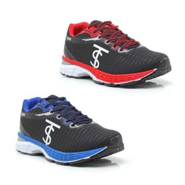 Imagem de Tênis Masculino Esportivo, 2 Pares, Resistente, Confortável, Sola Antiderrapante (Preto/Azul E Preto/Vermelho, BR, Adulto, Numérico, 41)