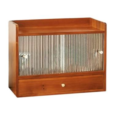 Imagem de ChuYiElegance Suporte para maquiagem com porta de vidro, versátil, para presentes de aniversário, porta-copos de madeira para chá, para meninas, banheiro, mesa de, Vidro com Nervuras Longas