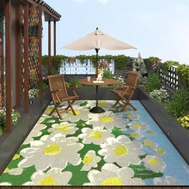Imagem de Tapetes de pátio ao ar livre, plástico impermeável, 15 x 17 cm, floral, impermeável, à prova de umidade, não apodrece, tapetes duráveis para quintal, varanda, deck, fácil limpeza e retardador de fogo