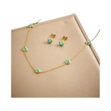 Imagem de Conjunto De Joias Turquesa Para Mulheres, Colar, Pulseira E Brincos Em