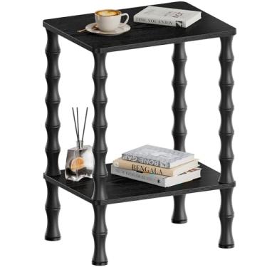 Imagem de Mozume Mesa lateral, mesa de canto de 2 camadas com prateleira de armazenamento, mesa de cabeceira para espaços pequenos, mesas de centro modernas para sala de estar, quarto (1, preto)