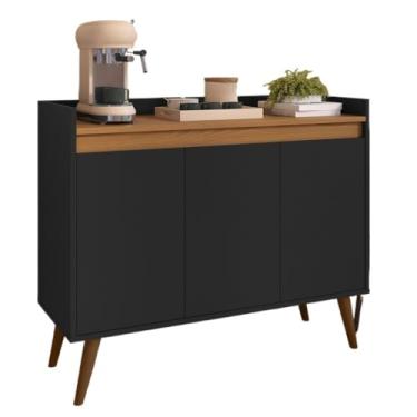 Imagem de Aparador Buffet Sala Hall De Entrada Cantinho Do Café Retrô Prateleira Interna(3 Preto Com Freijó)