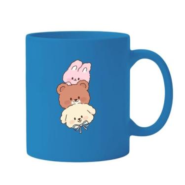 Imagem de Caneca de Cerâmica Branca com Estampa Fofa de Animais Empilhados, Design Kawaii de Coelho, Urso e Cachorro (1, Azul, Pequeno)