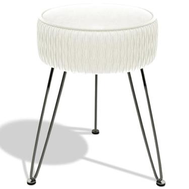 Imagem de MOOWIND Banqueta de veludo para os pés, cadeiras otomanas redondas com pés antiderrapantes, banquinho para pés com pernas pretas, mesa lateral de assento acolchoado peludo para quarto de maquiagem