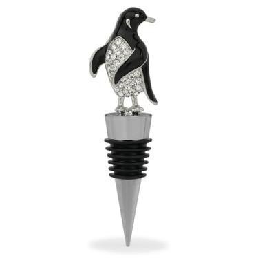 Imagem de Cheers Rolha de garrafa de vinho Silver Penguin com cristais de strass – Bonito topo de selo de vida selvagem brilhante para garrafas de vinho, presentes de bar exclusivos para mulheres e homens