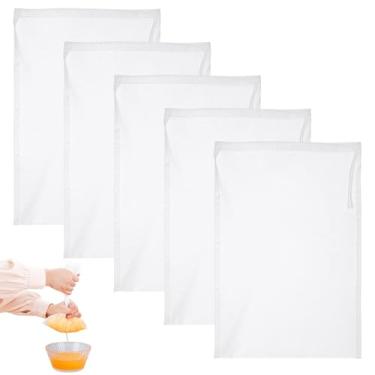 Imagem de AIZOE Sacos de pano de queijo, pacote com 5, 20 x 30 cm, saco de filtro de nylon de malha fina reutilizável com cordão para coar leite de amêndoa/aveia/soja/nozes, chá, suco, iogurte, café frio, vinho