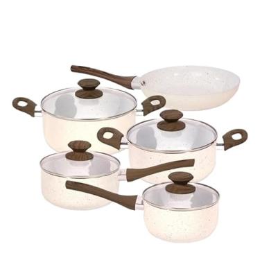 Imagem de Conjunto de panelas antiaderentes de cerâmica com 5 peças e tampa de vidro.