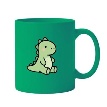 Imagem de Caneca de Cerâmica Branca com Dinossauro Verde, Design Kawaii, Tema Infantil (3, Verde, Grande)