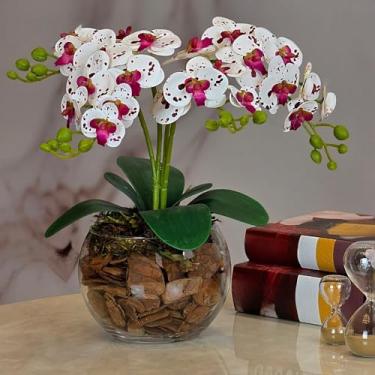 Imagem de Arranjo de Orquídea Artificial em Silicone 3D com Vaso de Vidro – Flor Artificial Decorativa para Sala e Escritório (Tigre)