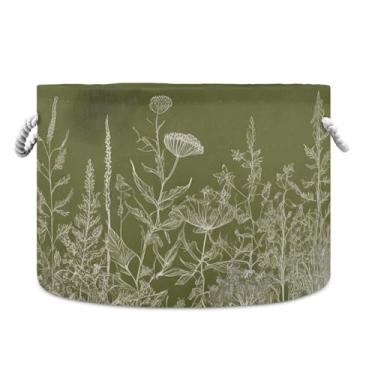 Imagem de JUZIHAI Cesta de armazenamento dobrável de flores silvestres para bebês, cesto de roupa suja, cobertor com alças de corda de algodão, caixa organizadora de armário dobrável para quarto, berçário, casa