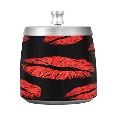 Imagem de JUZIHAI Cinzeiro de lábios vermelhos com tampa, cinzeiro de aço inoxidável inodoro à prova de vento cinzeiro sem fumaça para escritório em casa, pátio, varanda, cigarro