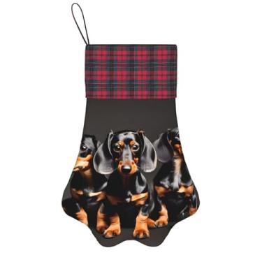 Imagem de SKKNT Três Dachshunds Impressão Meias de Natal Animais de Estimação Decoração de Natal Cães Gatos Árvore Decoração Doce Presente Conveniente