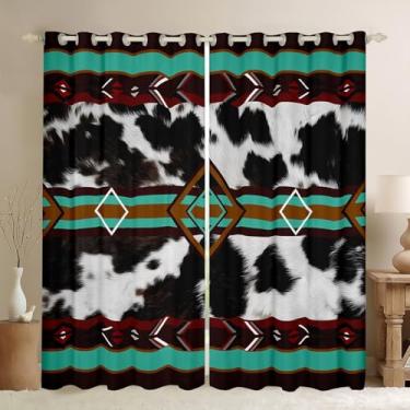 Imagem de Cortinas de couro bovino para quarto, sala de estar, estampa de pele de vaca 30%-50% cortinas escurecidas, tratamentos de janela de fazenda, 2 painéis 132 x 150 cm decoração de quarto de pele de