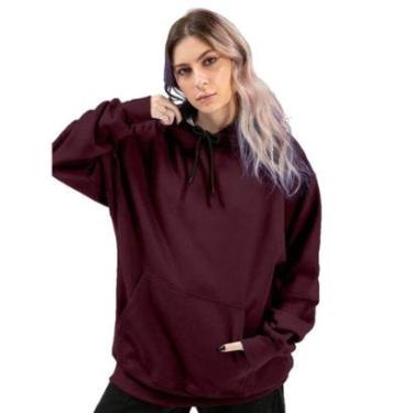 Imagem de Blusa de Frio Moletom Liso Feminino Relaxado Com Capuz E Bolso Canguru-Feminino