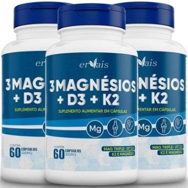 Imagem de 3 Magnésio - Malato + Taurato + Bisglicinato + D3 + K2 - 3 Frascos-Unissex