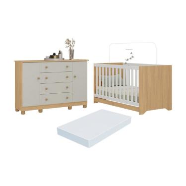 Imagem de Berço Americano 3 em 1 com Colchão Incluso e Cômoda 2 Portas 4 Gavetas Allegra Multimóveis MP4704