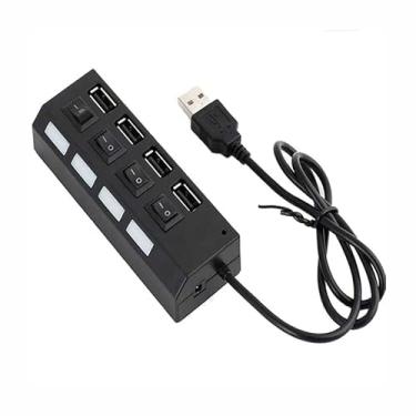 Imagem de Hub USB 2.0 de 4 portas com interruptores de LED individuais, cabo USB incluído para disco rígido, teclado, telefone, escritório, laptop, desktop, estação de trabalho, preto