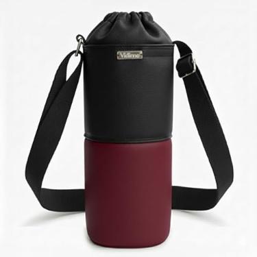Imagem de Bolsa Térmica (PRETO COM VINHO) RAMIERE para Garrafa de 1 LITRO em Couro Sintético - Coleção Cores VERÃO 2026