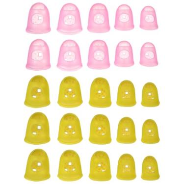 Imagem de PATIKIL Pontas de dedo de borracha, 5 tamanhos, 40 peças, protetor de dedo de guitarra de silicone, acessórios de tricô para costura manual de papel, classificação de dinheiro, contagem de guitarra