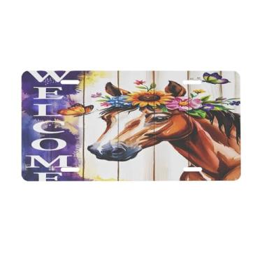 Imagem de Placa de carro colorida de cavalo de madeira para placas dianteiras do carro Alumínio metal adequado para caminhão placa de porta de carro bar café acessórios automotivos para homens mulheres 15 x 30