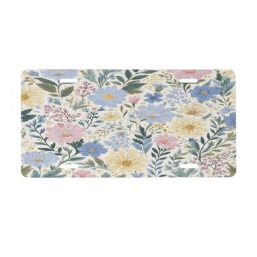 Imagem de Placa de licença de flores bonitas para frente do carro placas de carro alumínio metal adequado para caminhão, placa de porta de carro, bar, café, acessórios automotivos para homens e mulheres 15 x 30