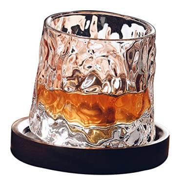 Imagem de Copo de uísque de vidro vintage, copo martelado, copo de uísque com base, transparente, escocês, bourbon, vinho branco e bebidas de coquetel, 300 ml (Estilo Iceberg + Base)