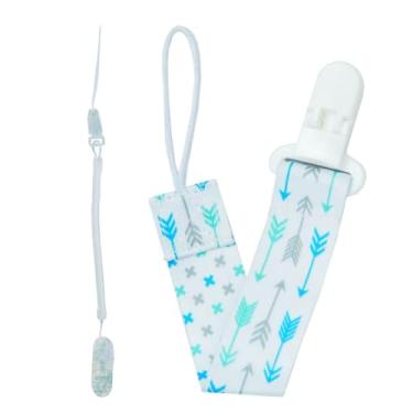 Imagem de Kit 1 Prendedor de Chupetas Estampado e 1 Prendedor de Chupetas Mola Pietra Baby Menino Menina Infantil Bico Clipe Corrente Universal Trava Cordão Top Criança Feminino Masculino (Branco e Flechinha)