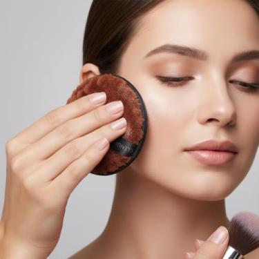 Imagem de Esponjas redondas de limpeza facial, grande, design plano, esponjas cosméticas de spa para máscara esfoliante facial, remoção de maquiagem, marrom