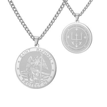 Imagem de TEAMER Colar com pingente de São Rafael Arcanjo da Cura e Proteção St. Raphael, joia religiosa de amuleto para mulheres, Adjustable, Aço inoxidável, Sem Pedra Preciosa