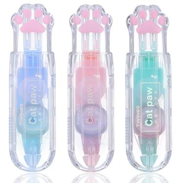 Imagem de Ptwola 3 peças de fita corretiva branca retrátil em forma de pata de gato, caneta estética fofa e lisa, mini caneta, suprimentos para voltar ao escritório do professor, acessórios fáceis de usar