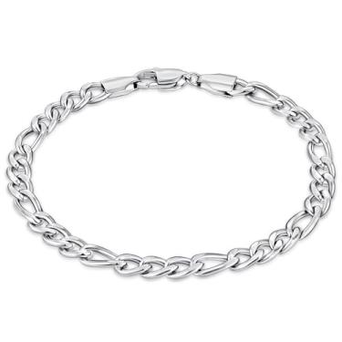 Imagem de Fiusem Pulseira masculina Fígaro em tom prateado, pulseira de corrente de elos de aço inoxidável de 5/7/8 mm para homens, 17 cm/19 cm/21 cm/23 cm de comprimento, 8.3 inches, Aço inoxidável, Sem Pedra