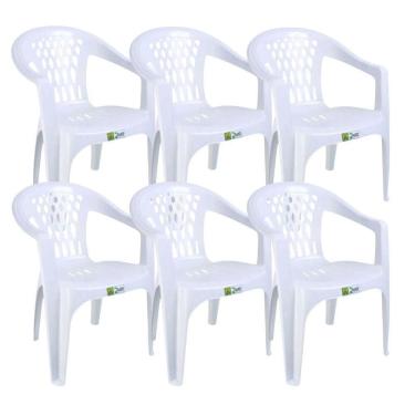 Imagem de Kit 6 Cadeiras De Plástico Com Braço Duo Bella Duoplastic Branco